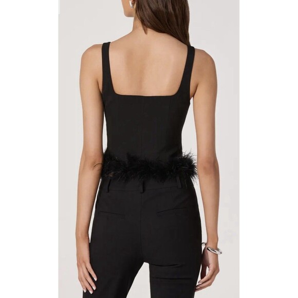 Aster The Label Feather Trimmed Black Crop Tank Top Women’s Size Small NWOT - Picture 4 of 7